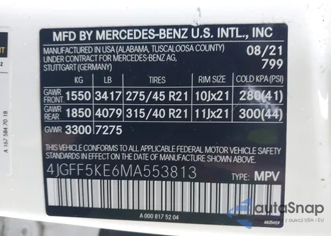 2021 Mercedes-Benz Gls 450 4Matic from USA, damaged, VIN 4JGFF5KE6MA553813